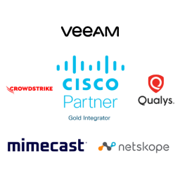 Veeam, Crowdstrike, Qualys, Mimecast, Netskope Cisco Partner Gold Integrator logo